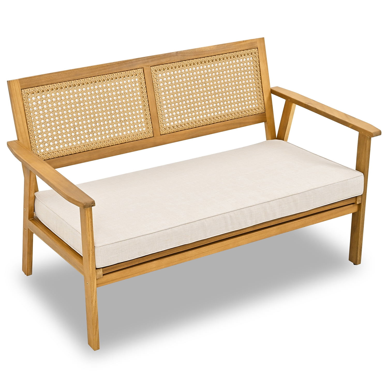 Kepooman 4 Piece Outdoor Acacia Wood Sofa Set for Garden, Outdoor Furniture Set with 2 Single Chairs, 1 Rectangular Table, Double Chair, Natural Kepooman 4 Piece Outdoor Acacia Wood Sofa Set for Garden, Outdoor Furniture Set with 2 Single Chairs, 1 Rectangular Table, Double Chair, Natural