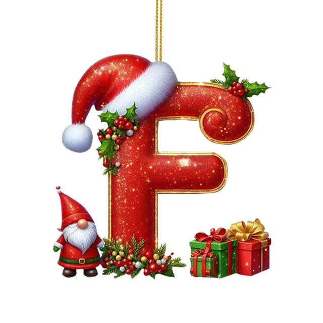 SLYNSHome Lettres de Noël Étiquettes Ornement, Lettres Alphabétiques Personnalisées Rouges pour Bricolage Décorations Initiales Monogramme Suspendu - F