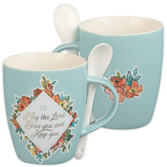 Christian Art Gifts Ceramic Mug with Spoon for Women May the Lord Bless You - Numbers 6:24 Inspirational Bible Verse, 12, (Hardcover)