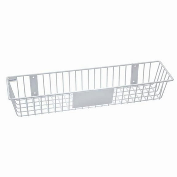 Rack'Em 9177-W Mount Anywhere White Wire Basket 24"x6"x4" with Label Plate for Your Storage and Organizational Needs.