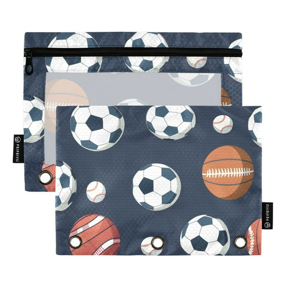 ALAZA 2 Pack Pencil Pouch Football Baseball Pencil Case for 3 Ring Binder Clear Window Pencil Bag Organizers
