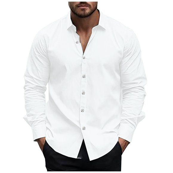 cfhntfmh Men's Muscle Fit Dress Shirts Regular Fit Stretch Long Sleeve Solid Business Wedding Button down Shirts(White,Medium)