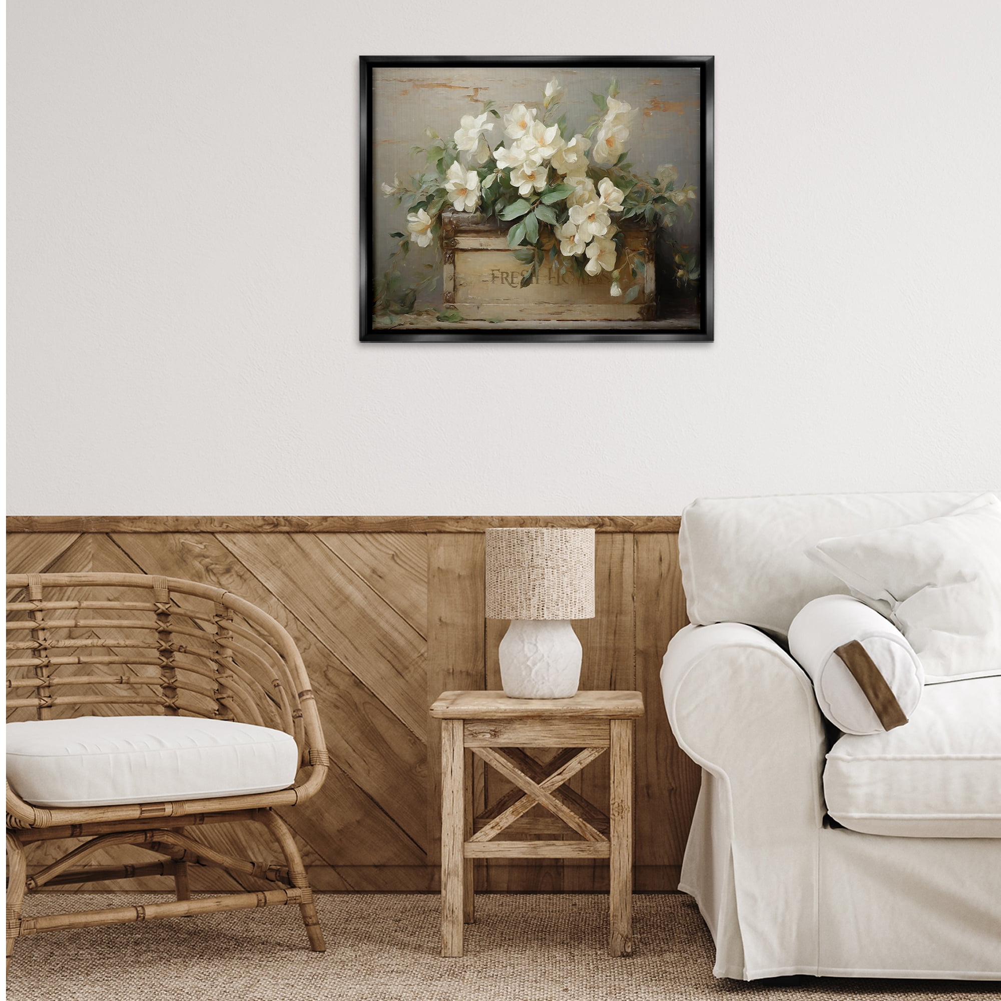 Stupell Industries Fresh Rustic Flowers Botanical & Floral Painting Black Floater Framed Art Print Wall Art, 31 x 25