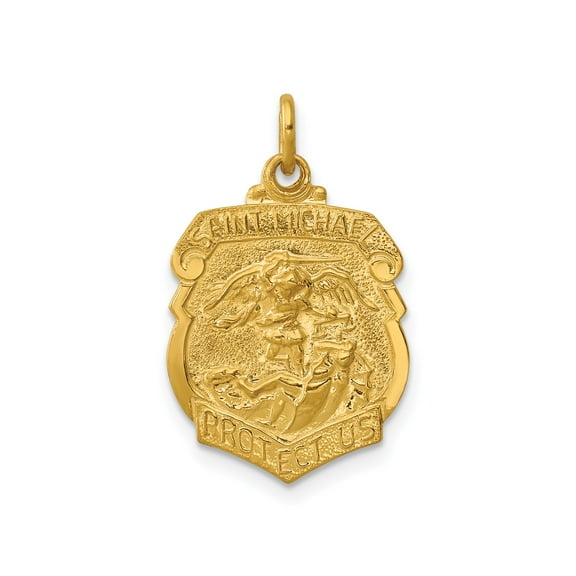 Gold Plated Sterling Silver Saint Michael Shield Pendant for Men and Women, Christian Catholic Medal Necklace for Protection and Faith