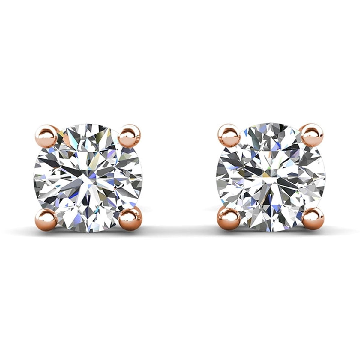 Cate & Chloe Pack of 3 - Mia 18k Rose Gold Plated Stud Earrings with Simulated Diamonds for Women