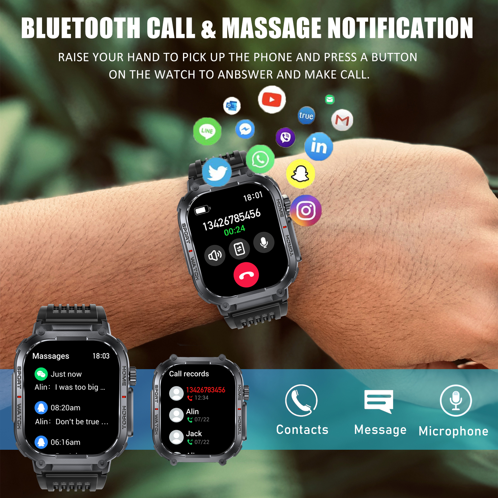 PAKRYS Military Smart Watch for Men, with 3ATM Waterproof(Answer/Make Call), 2.02'' Smartwatch with 100+ Sports Modes Sleep Monitor, Fitness Tracker for Android iOS