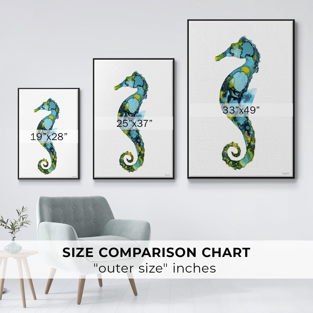 Seahorse Framed Premium Gallery Wrapped Canvas - Ready to Hang - 17 x 25 - Black Floating Frame