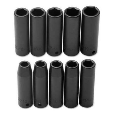 Proto 1/2In Drive 6Pt Deep Metric Impact Socket Set 10Pc
