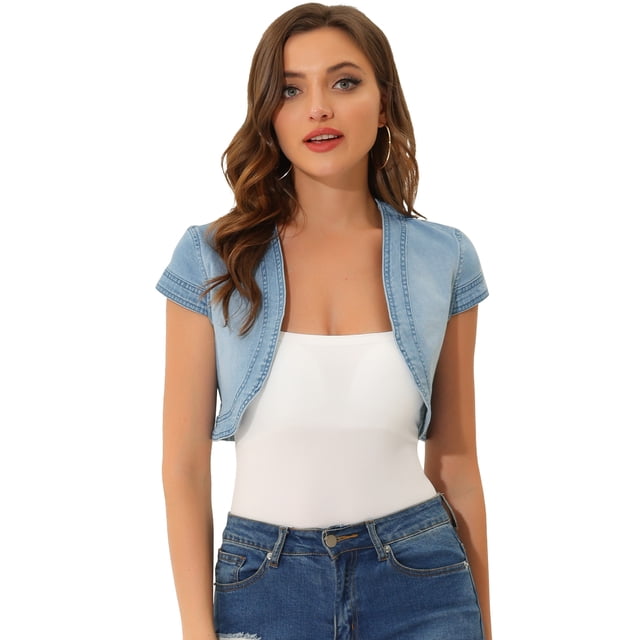 Cárdigan de mezclilla Corto Allegra K para Mujer Azul Claro XS