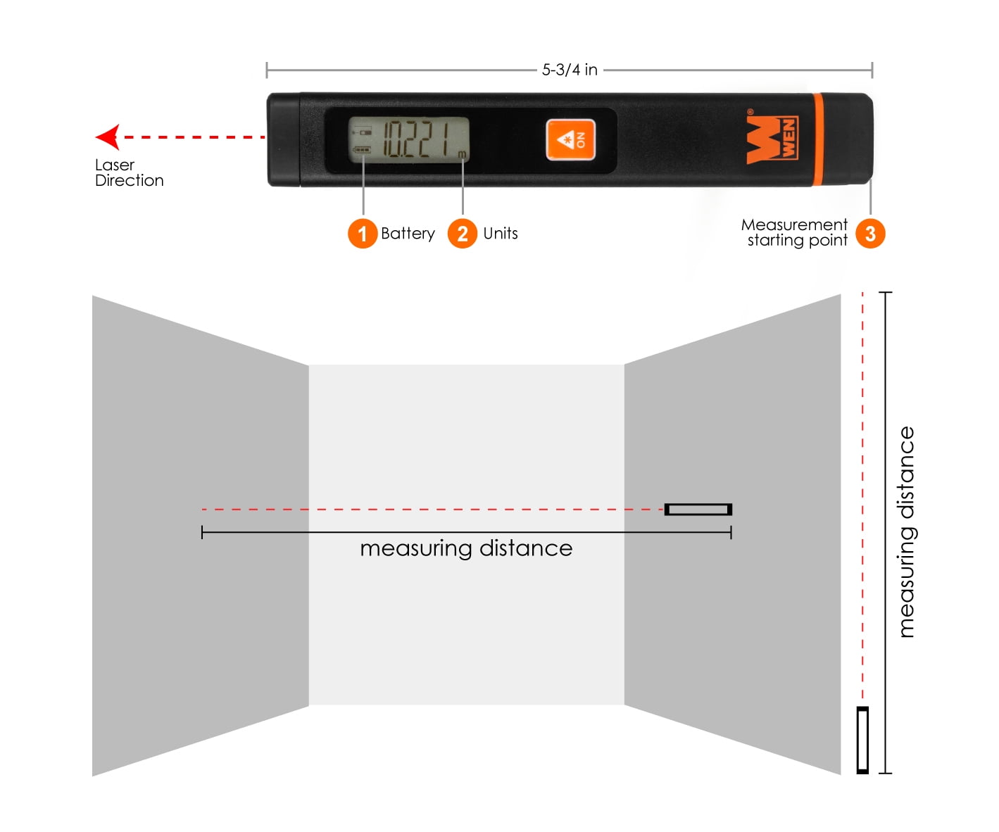 WEN Multi-Unit Pocket Laser Distance Measure with 32-Foot Range