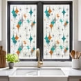 thumbnail image 2 of Removable Glass Window Covering, Boho Middle Century Window Privacy Film Frosted, Retro Orange Teal Grey Star Rhombus Decorative Privacy Windows Film for Bedroom, Living Room, 19.6 x 39.3 Inches, 2 of 9