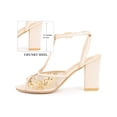 thumbnail image 2 of BLISSFUL STEP T Strap Heels Floral Embroidered Block Heel Sandals for Women Gold (Size 6.5), 2 of 7