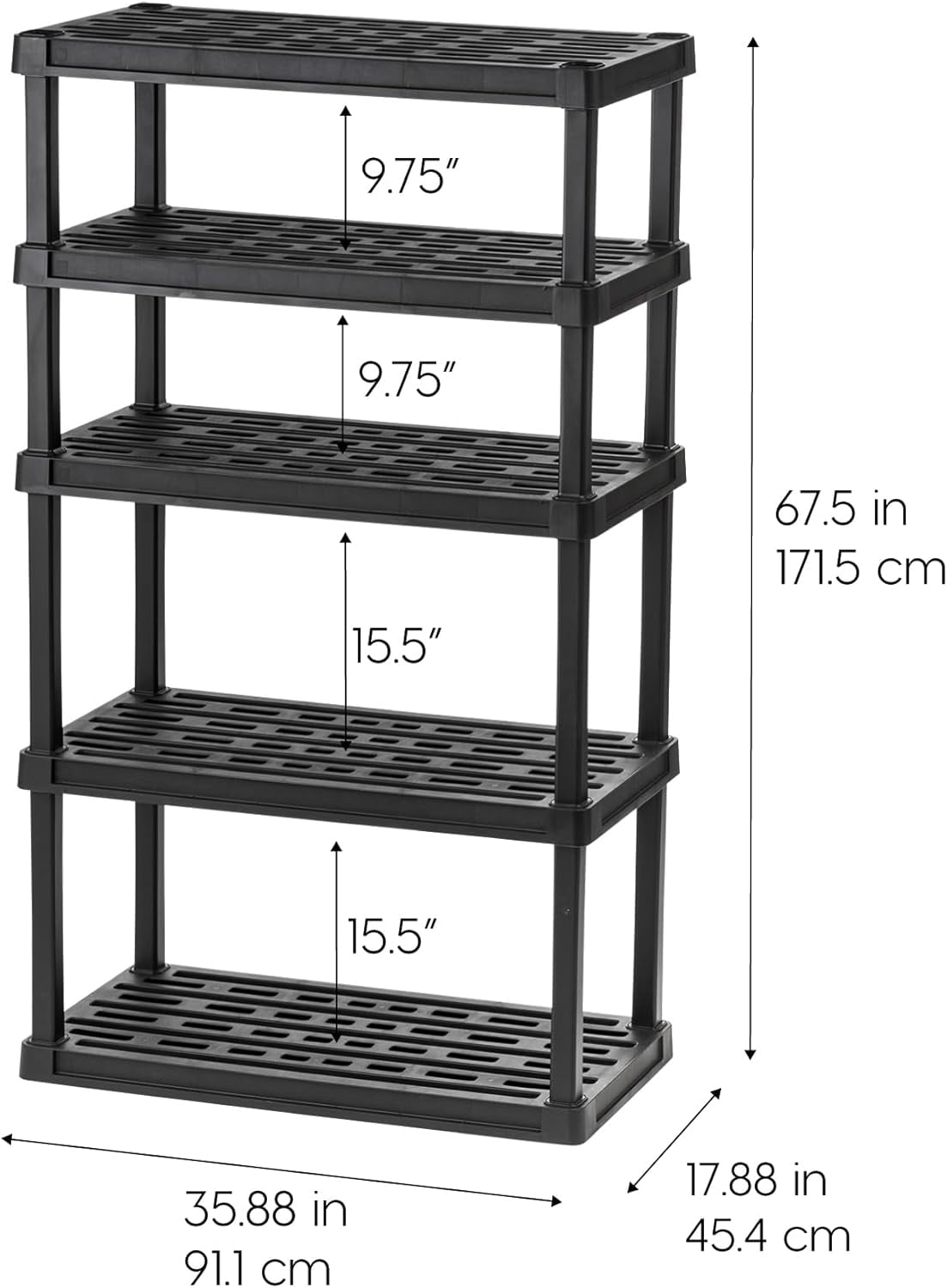 IRIS 5 Shelf Heavy Duty Plastic Storage Shelves, 750lb Capacity, Large Modular Shelving Unit Storage Organizer, Black