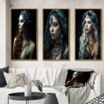 thumbnail image 1 of Designart "Sultry Secrets of a Vintage Boho Beauty" Boho Woman Framed Wall Art Set Of 3 - Blue Woman Boho Frame Canvas Set For Living Room Decor, 1 of 6