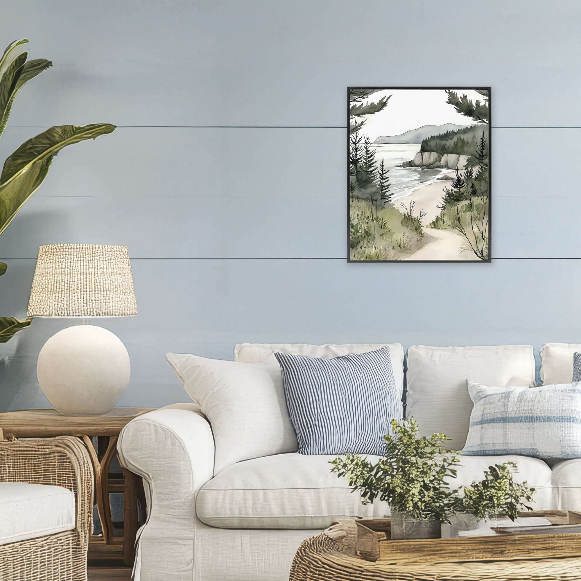 Stupell Industries Coastal Calm Winding Path Black Framed Giclee Art, design by Riley B