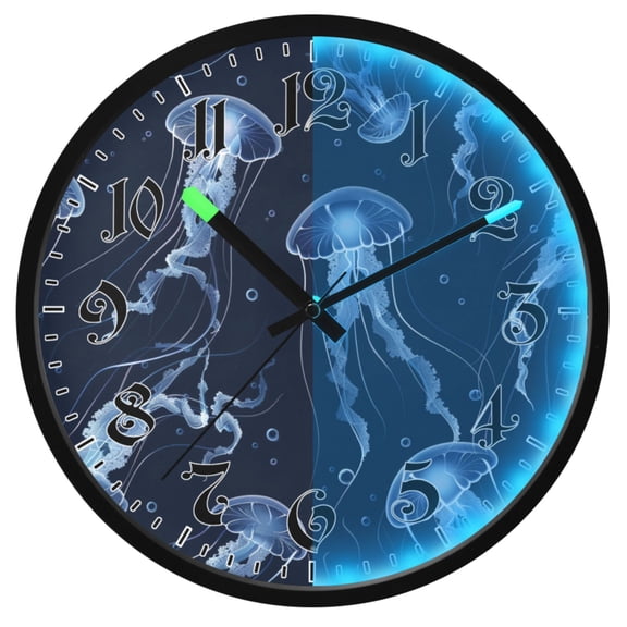 Ryvnso Jellyfish on Dark Background 12 Inch Night Light Wall Clock Luminous Silent Battery Operate Clocks