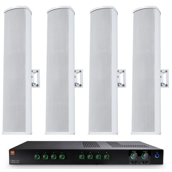 JBL CSMA 2120 Commercial 70v Amplifier Amp (4) White Column Line Array Speakers