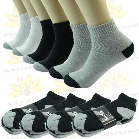 2 Tones 3 12 Pairs Ankle/Quarter Crew Mens Socks Cotton Low Cut Size 9-11 10-13