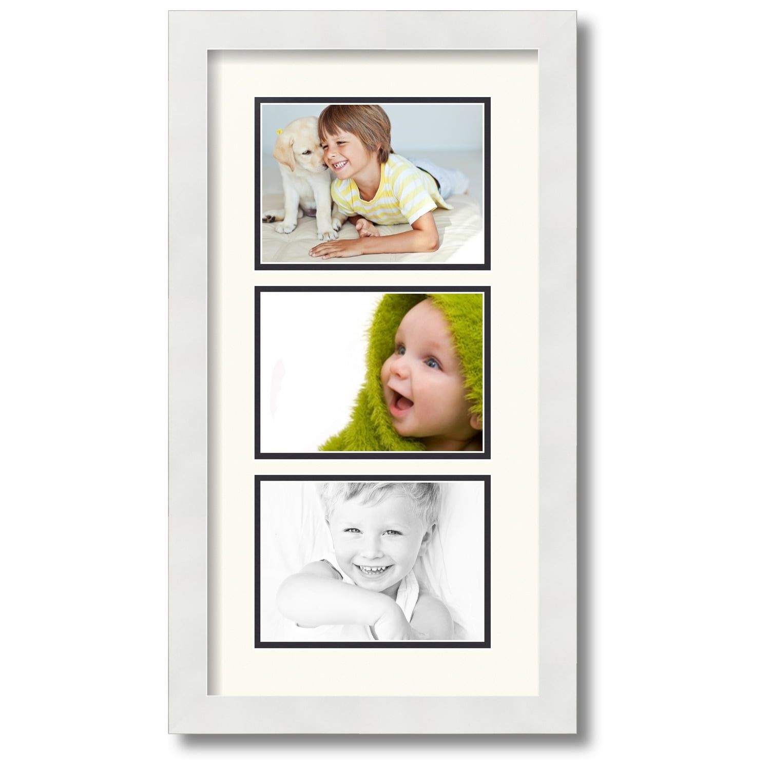 ArtToFrames Collage Photo Picture Frame with 3 5x7 Openings, Framed in White with Chantilly
