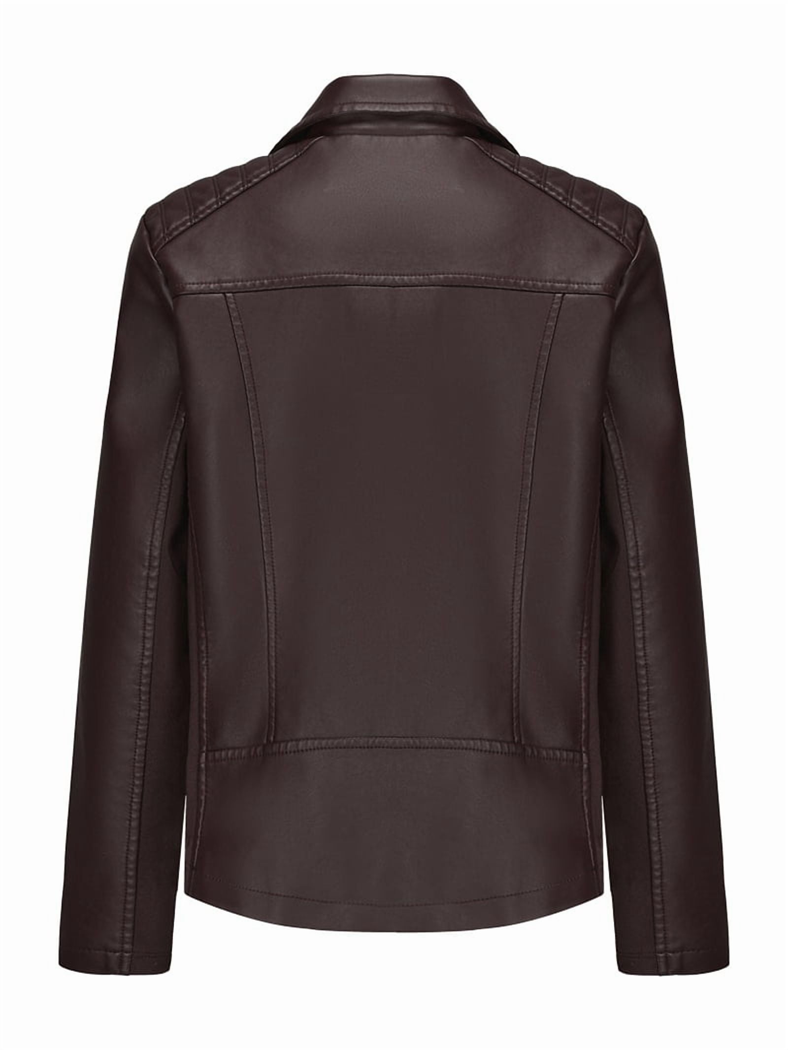 Faux Leather Jacket for Women Motorcycle Fashion Zip Up Coat Trendy Going Out Jackets Coffee XL