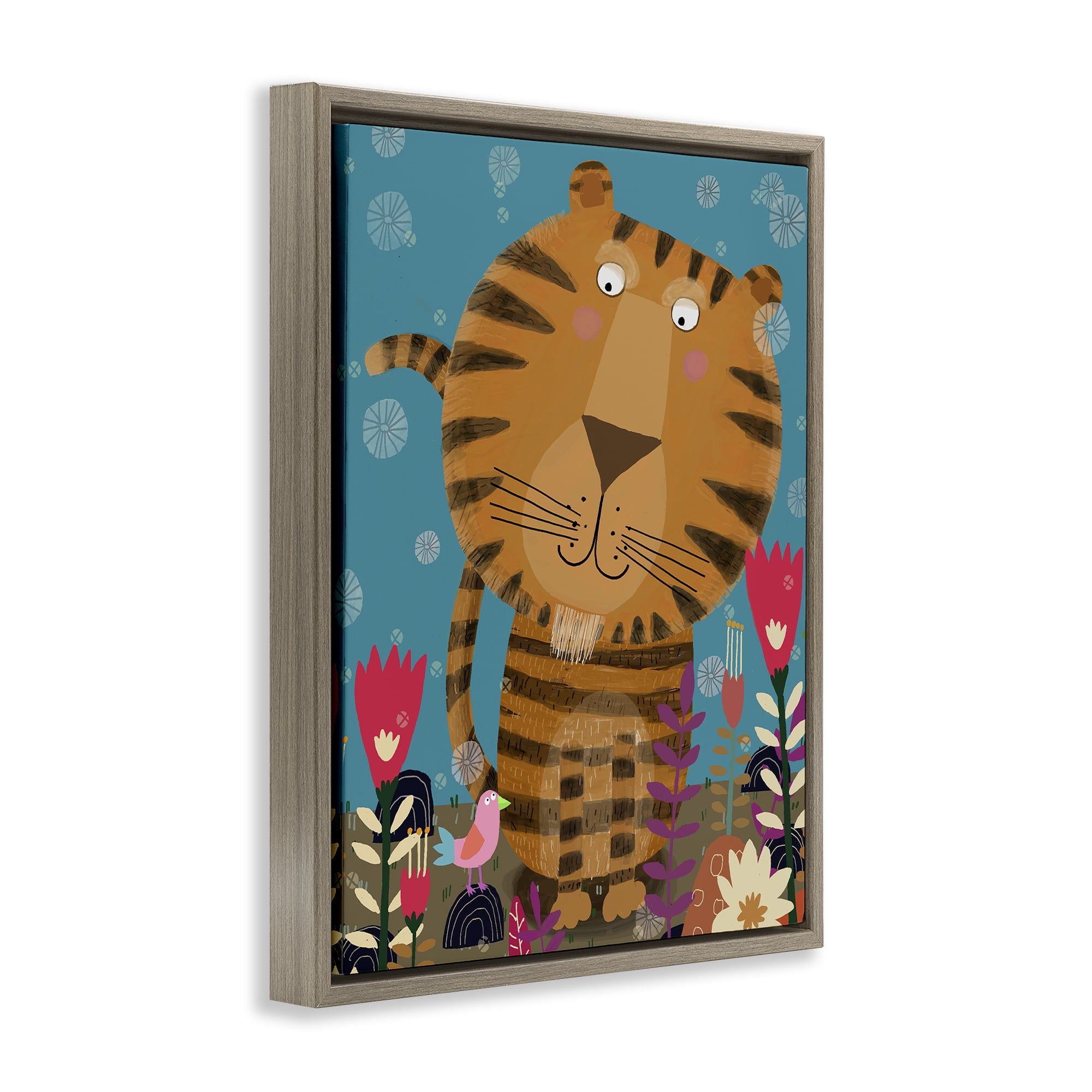 Stupell Industries Boho Tiger & Flowers Brown Framed Floater Canvas Wall Art, design by Carla Daly