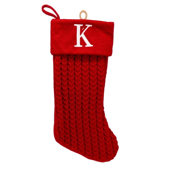 Cable Knit Monogram "K" Christmas Stocking, Red and White, 18", by Holiday Time