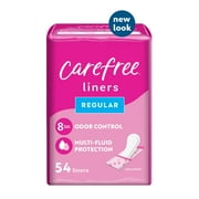 CAREFREE Panty Liners, Regular, Unscented, Wrapped, 8 Hour Odor Control, 54 ct
