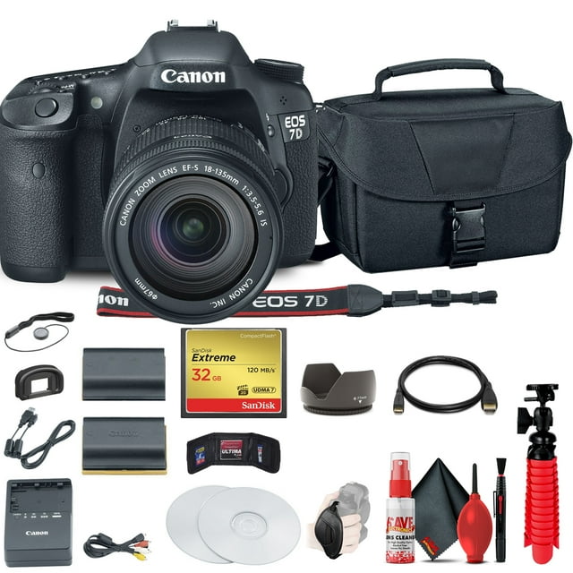 Canon EOS 7D DSLR Camera with 18-135mm Kit (3814B016) + 32GB Compact Flash Card
