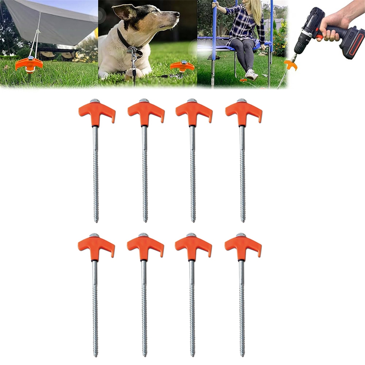 Lot De 4 Ancrages Au Sol Robustes 45,7 Cm - Kit Ancrage Trampoline Tente Camping Métal