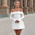 thumbnail image 5 of Women Mini Dress Off Shoulder Long Sleeve A Line Dress Short Formal Dresses Party Clubwear White S, 5 of 8