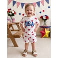thumbnail image 4 of Cenuakty 2Pcs Toddler Boy Outfit Independence Day Short Sleeve Crew Neck Star Print Waffle Knit Tops and Elastic Waist Shorts, 4 of 9