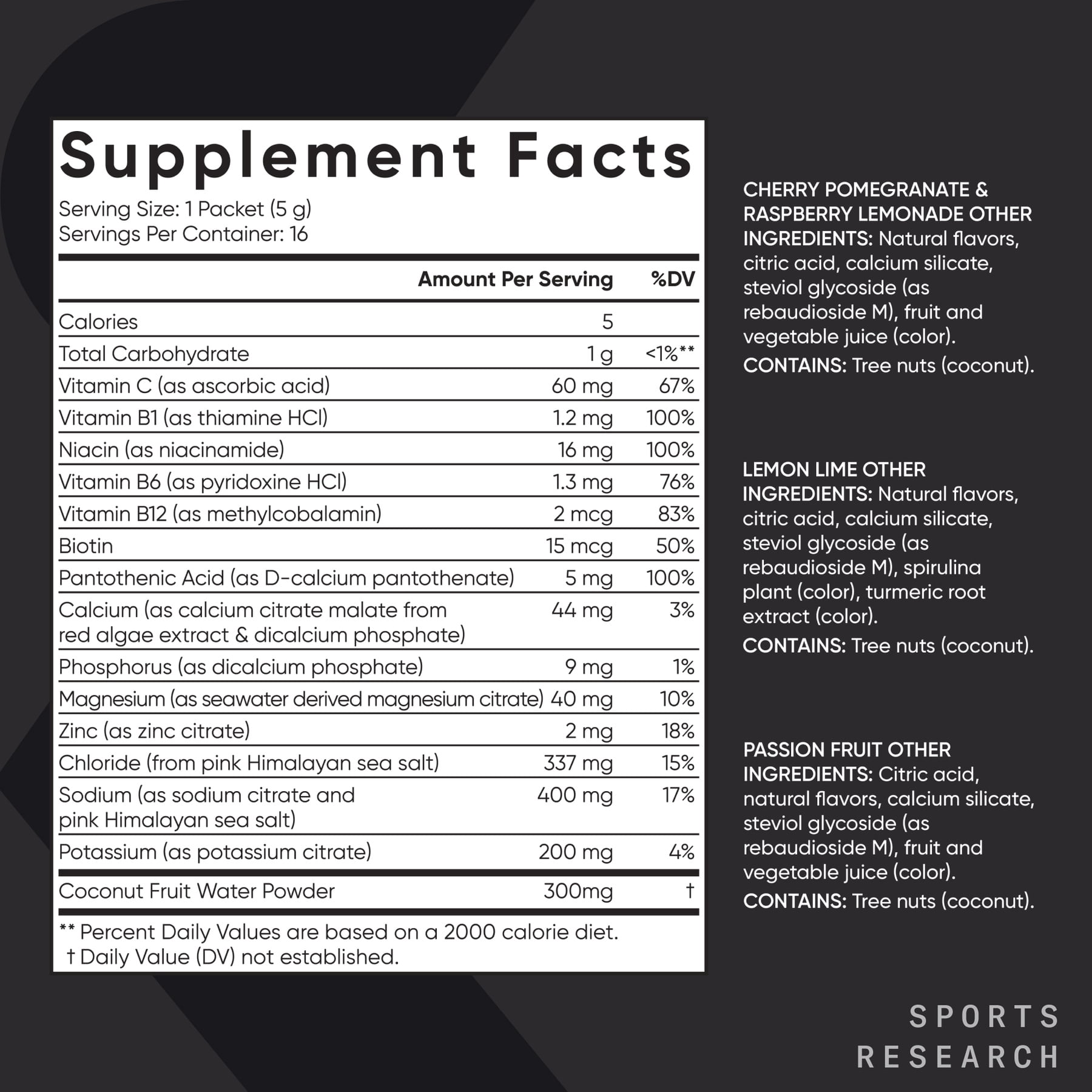 Sports Research Hydrate Electrolytes Sugar Free Powder Variety Pack (16 Count)