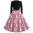 thumbnail image 3 of WTOBBY Christmas Print Flare Dress for Women Long Sleeve Square Collar Retro Party Casual Dress with Snowflake and Christmas Tree Pattern Design,Pink 2XL, 3 of 4