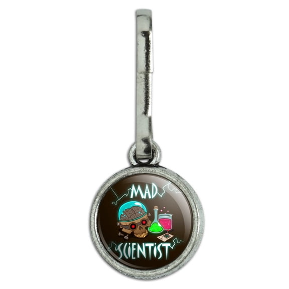 Mad Scientist with Beakers Brain Antiqued Charm Clothes Purse Suitcase Backpack Zipper Pull Aid
