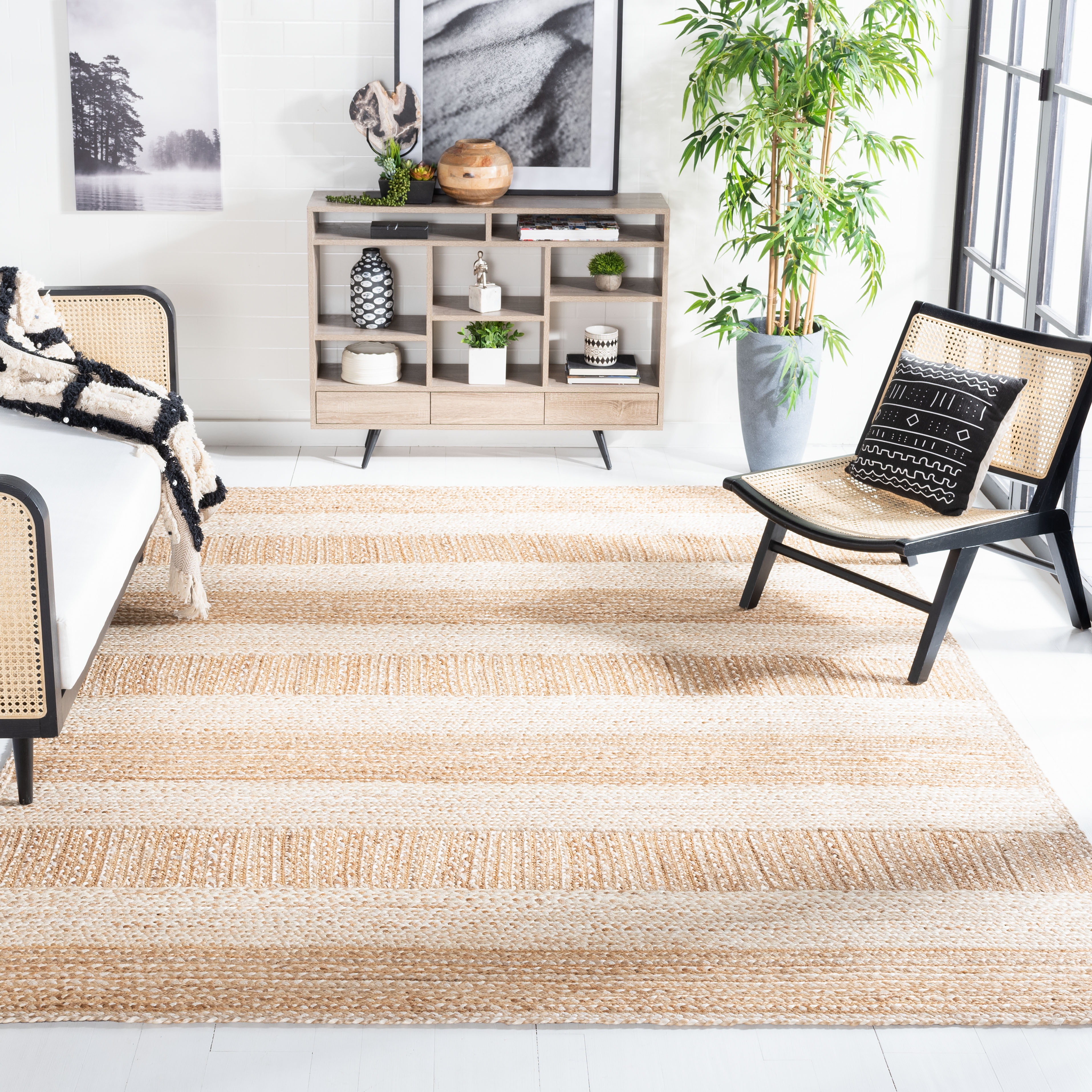 SAFAVIEH Natural Fiber Winton Striped Area Rug, Natural/Ivory, 9' x 12'