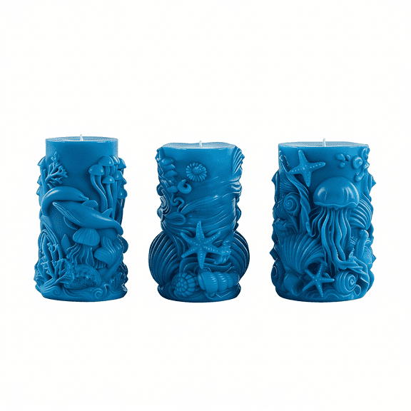 2PCS Starfish Shell Cylindrical Candle Mold, Wave Epoxy Resin Casting Mold, Chocolate Fudge, DIY Wax Soap, Candle Making Process Home Decoration