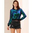 thumbnail image 2 of INSPIRE CHIC Blouson Bomber Court à Paillettes pour Femme, Manches Longues, Fermeture Éclair, Vert, TP, 2 of 6