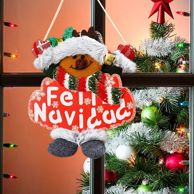 Peacheart Mexican Christmas Wooden Door Sign, Plush Reindeer Feliz