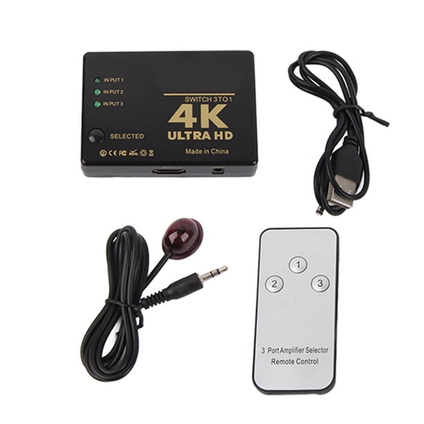 Conmutador HDMI de 3 puertos 4K Ultra HD 1080P, amplificador, selector y concentrador divisor con control remoto