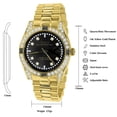 thumbnail image 6 of Mens Full Stainless Steel Black Onyx Dial Simulated Diamond Gold Tone 40mm Presidential Watch, 6 of 8