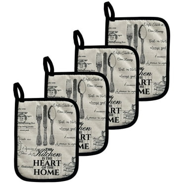 GREVY Quilted Cotton Pot Holders with Pocket Heat Resistant for Cooking or Baking,7 x 9 inches (4-Pack)