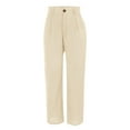 thumbnail image 6 of Prolriy Business Casual Pants for Women, Womens Daily Elastic Waist Pockets Straight Solid Color Casual Pants Loose Long Trousers Women's&nbsp;Pants Work Pants Women Beige L, 6 of 8