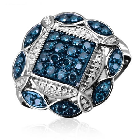 JewelersClub 1.00 CTW Round cut Blue & White Diamond Sterling Silver Ring