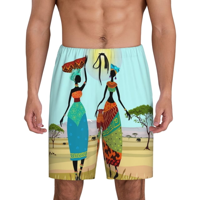 Fotbe African Women Pantalones Cortos de Pijama para Hombre, Ropa de Dormir, Pantalones de Pijama Cortos para Hombre-Small