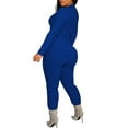 thumbnail image 6 of Sevevn Women's Solid Color Casual Sexy Fashionable Waist Revealing Tight Zipper Jumpsuit Blue S Early Access Deals, 6 of 6