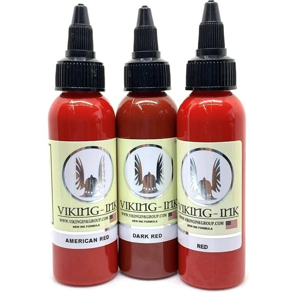 VIKING INK - Tattoo Ink - Kit Red 0.5oz (15ml) - 3 Units - The Best Ink Colours and Blacks
