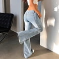 thumbnail image 2 of 2026 New Women's Low Rise Double Button Flap Pocket Light Wash Flare Bell Bottom Denim Jeans, 2 of 5