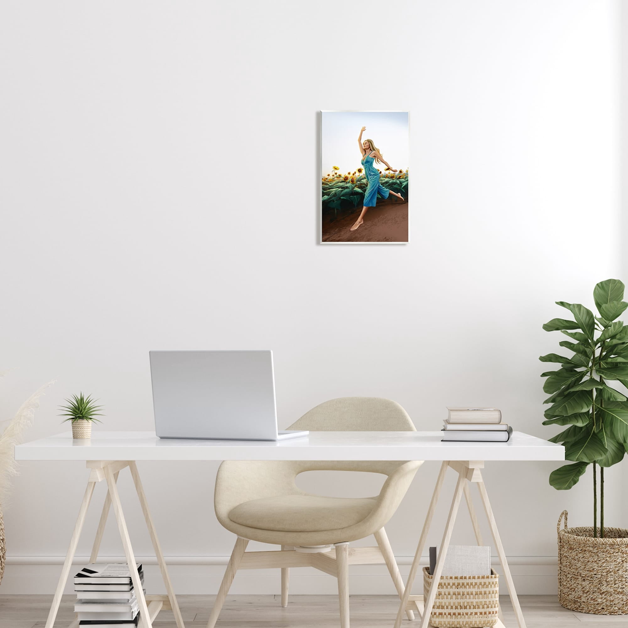 Stupell Industries Woman Running Through Rural Sunflower Meadow Field Painting Unframed Art Print Wall Art, Design by Ziwei Li