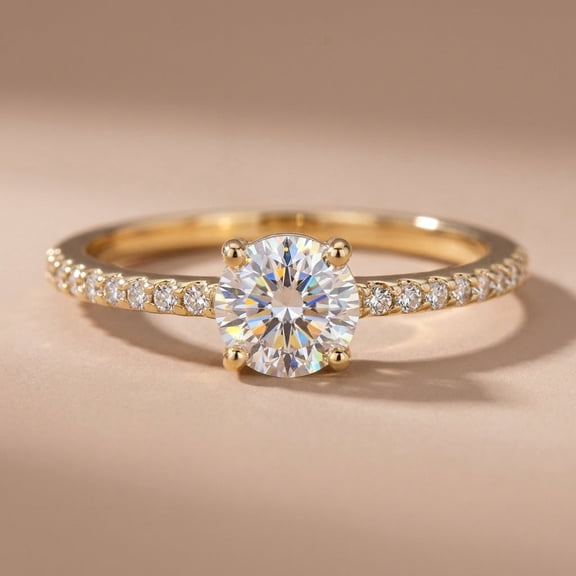 Vinali Solid 14K Yellow Gold Classic Round CZ Engagement Ring for Women Size 5