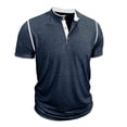 thumbnail image 4 of YTCAMLO Cotton Mens Henley Shirts Plus Size Classic T Shirts Soft Comfy Short Sleeve Tees Moisture Wicking Workout Tops Activewear, Navy XL, 4 of 7